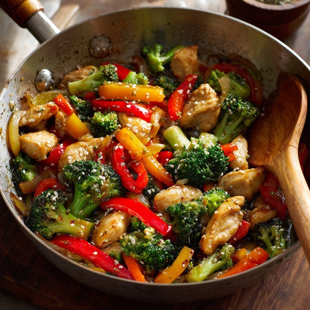 Kalorienarme Hähnchenpfanne Mit Brokkoli Und Paprika